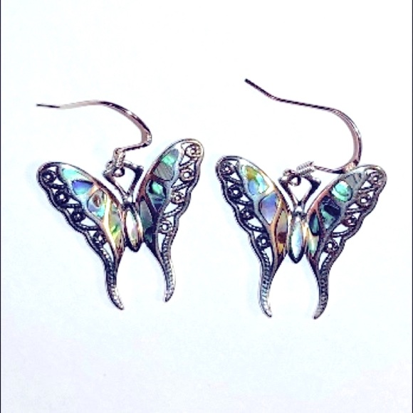 925  Abalone Shell Earrings with chain and pendant. - Picture 3 of 6